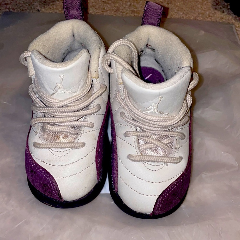 Purple & tan toddler unisex Air Jordan’s